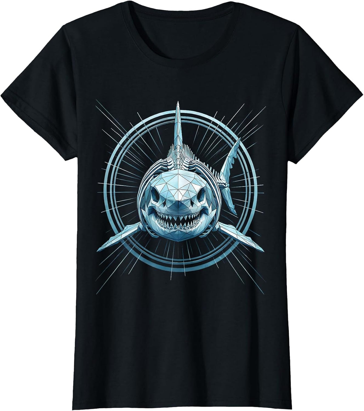 Women's Glowing Shark Skeleton Deep Ocean Illustration T-Shirt - Black