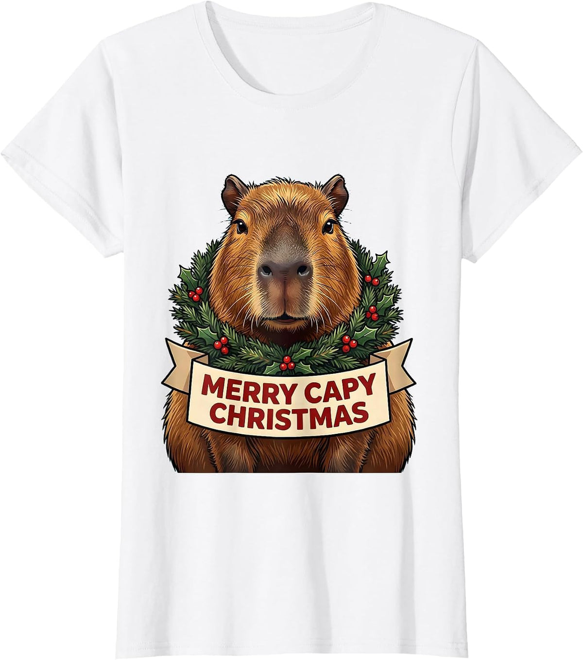 Merry Capy Christmas Funny Capybara Holiday Animal Lover T-Shirt - White