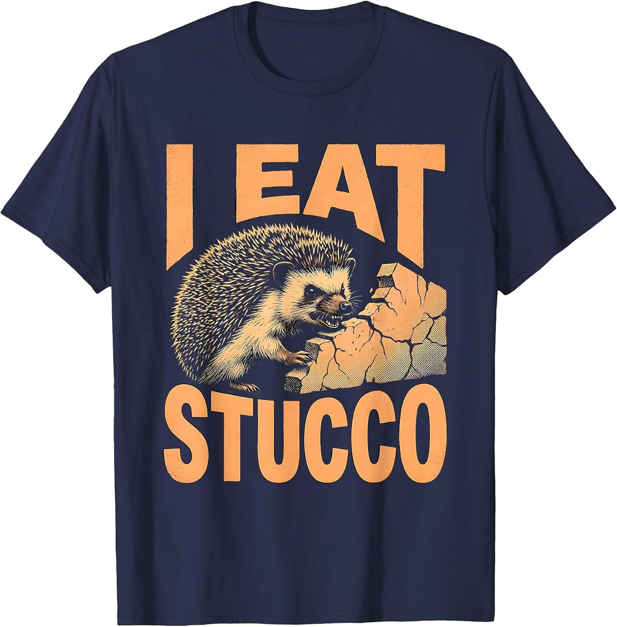 Men's I Eat Stucco Funny Cursed Hedgehog Meme Absurdist Humor T-Shirt - Navy Blue