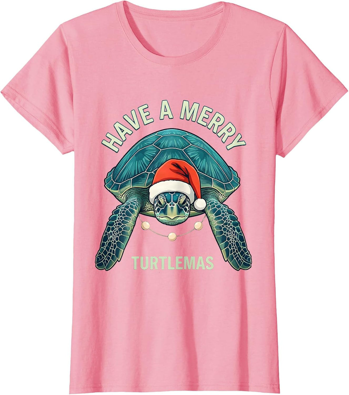 Women's Have A Merry Turtlemas Whimsical Sea Turtle Christmas Santa T-Shirt - Pink