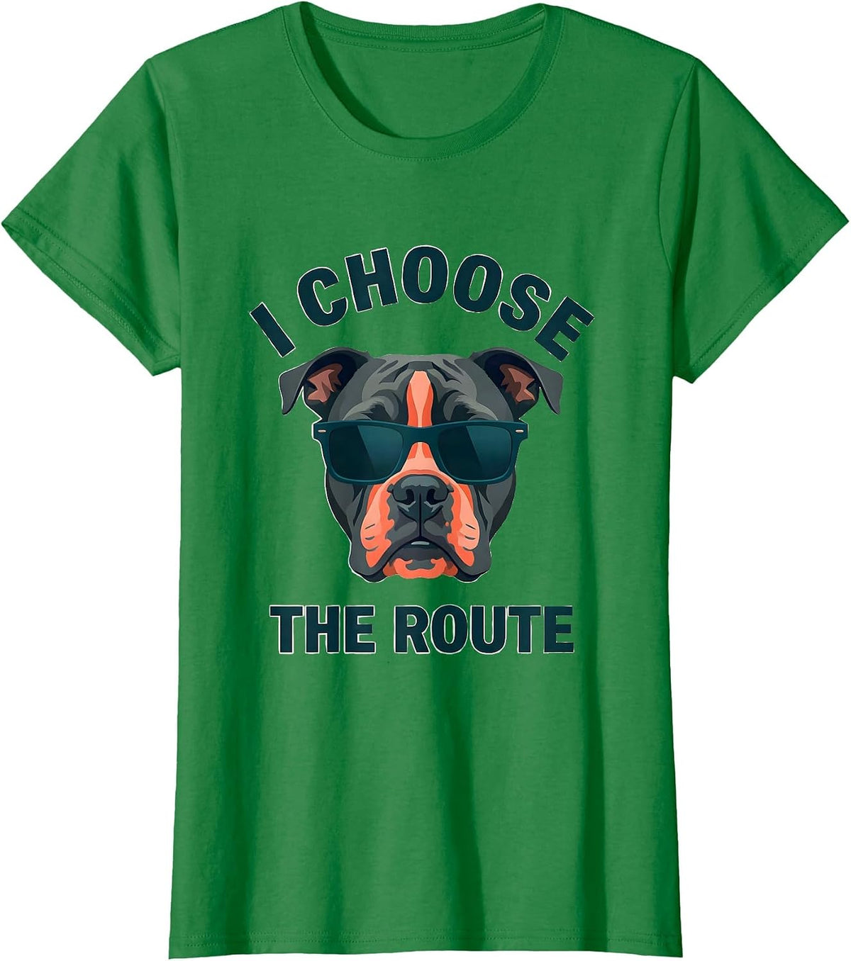I Choose The Route Flat Vector Bull Terrier Dog Sunglasses T-Shirt - Kelly Green