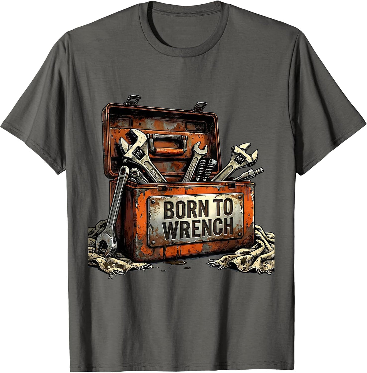 Men's Born to Wrench Mechanic Graphic Design T-Shirt - Asphalt Grey