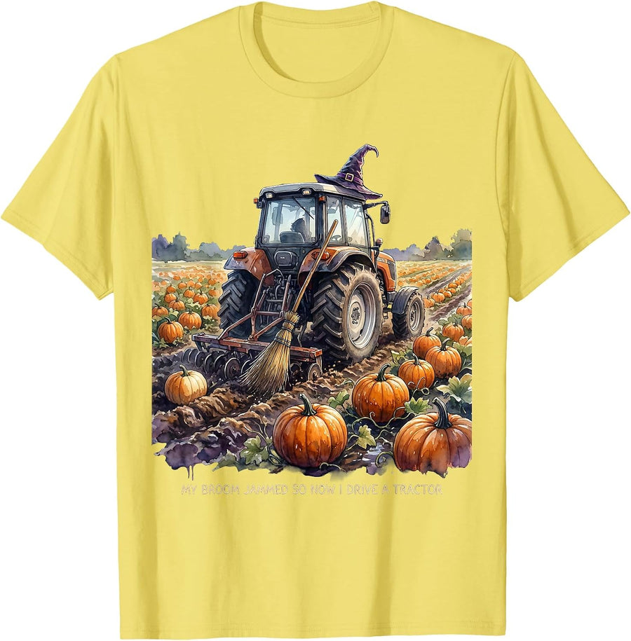 Men's My Broom Jammed So Now I Drive A Tractor Funny T-Shirt - Lemon Yellow