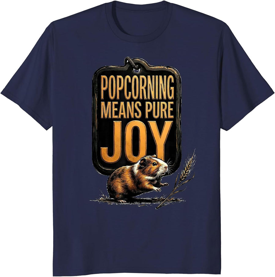 Popcorning Means Pure Joy Funny Guinea Pig Cavy Lover T-Shirt - Navy Blue