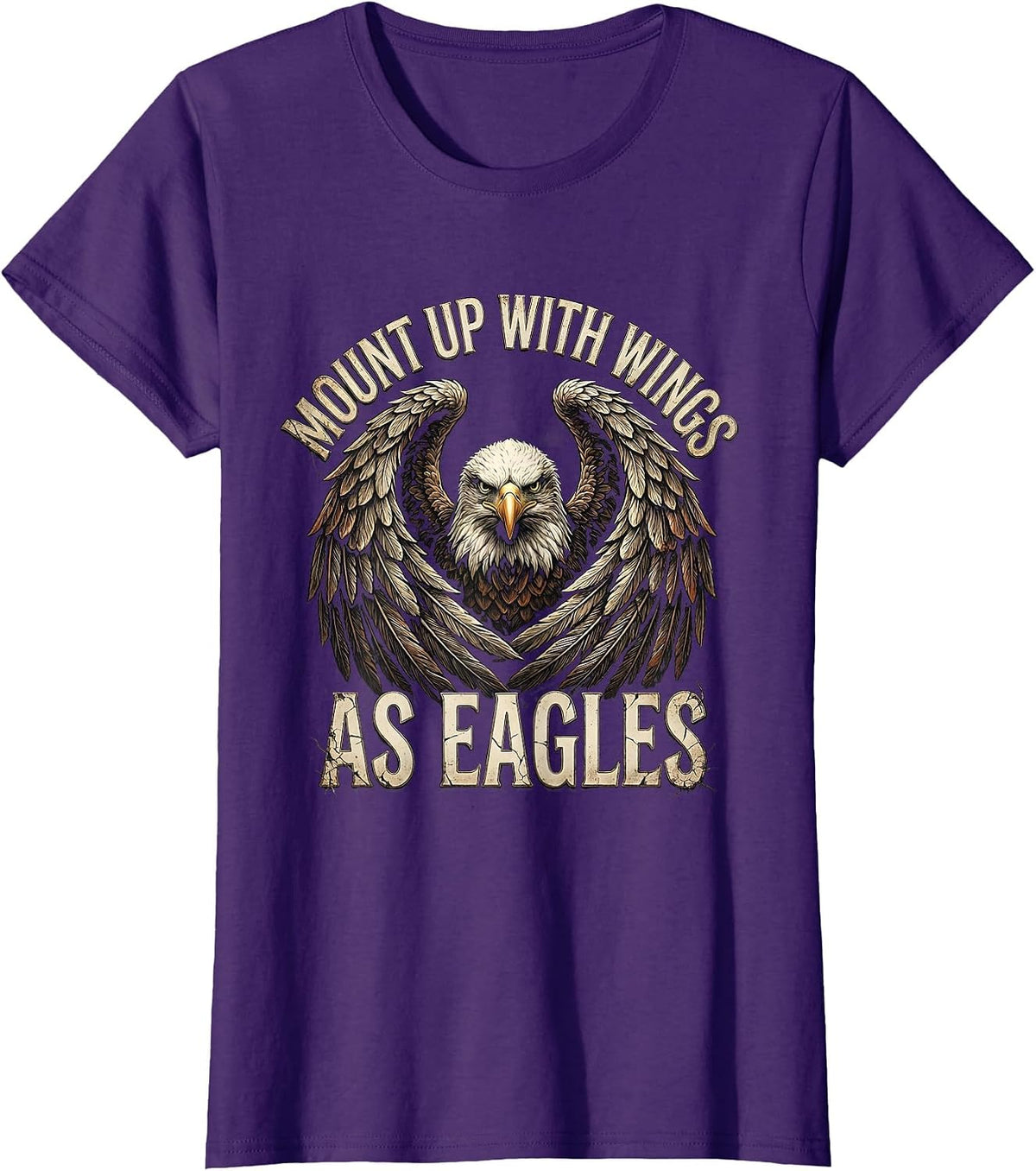 Women's Mount Up With Wings As Eagles Distressed Eagle Pride Faith T-Shirt - Purple