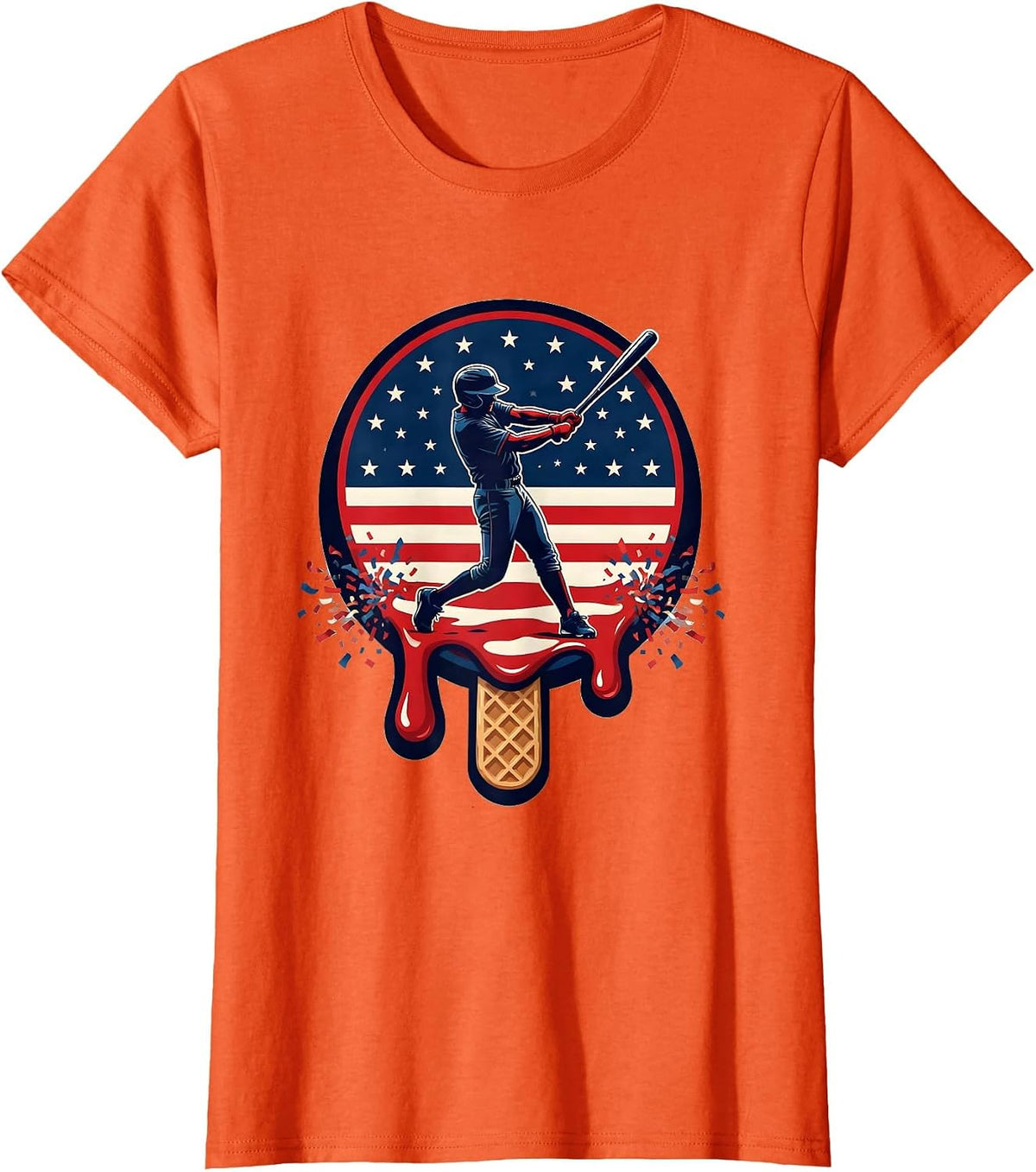 Baseball Batter Drip Shield Patriotic Boys Gift T-Shirt - Orange