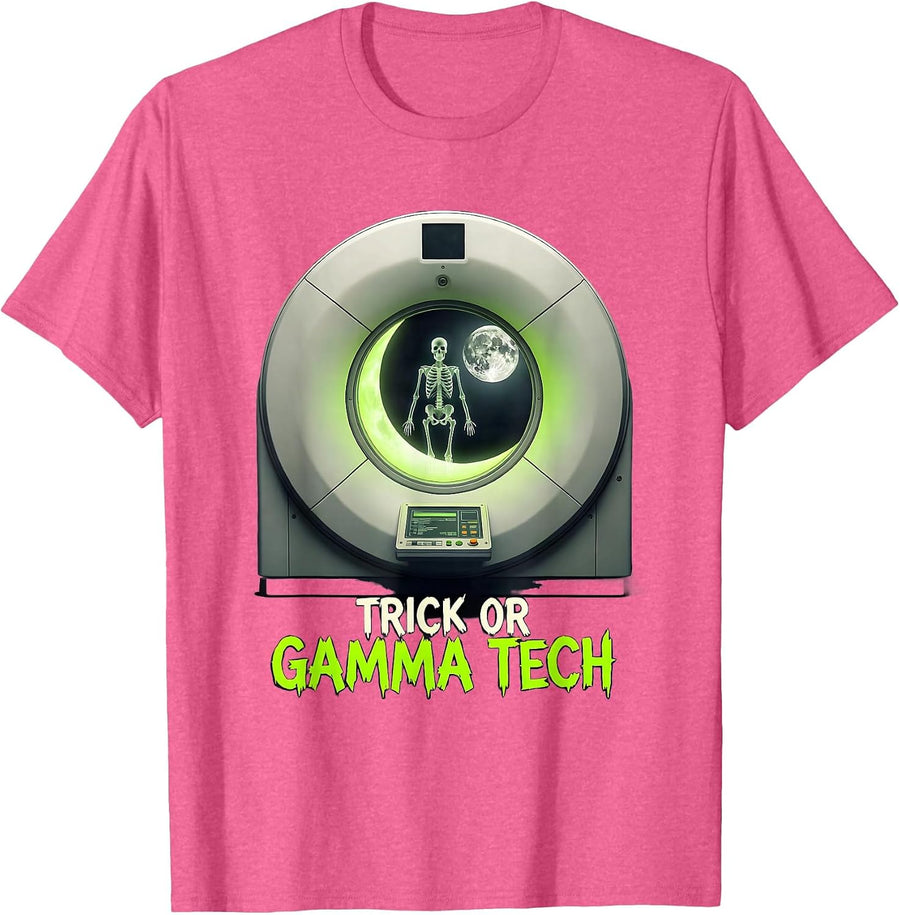 Trick Or Gamma Tech Funny Radiology Tech Halloween Humor T-Shirt - Pink Heather