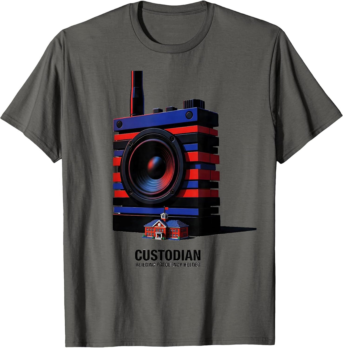 Men's Custodian: Building Frequency Holder Funny School Custodian T-Shirt - Asphalt Grey
