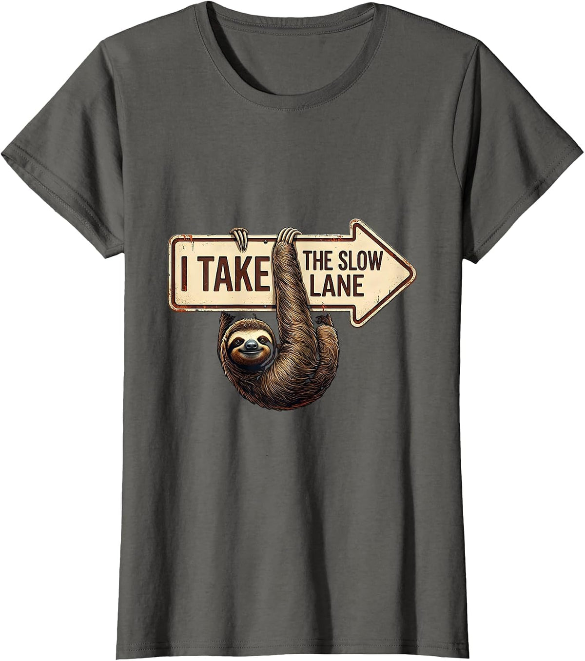 Women's I Take The Slow Lane Funny Sloth Lover Humor T-Shirt - Asphalt Grey