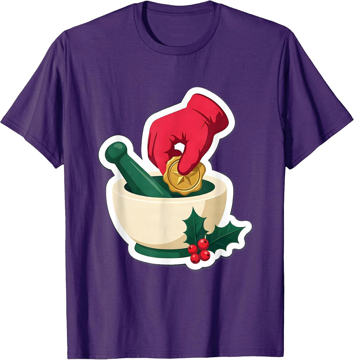 Men's Mortar And Pestle Pharmacy Tech Christmas Squad Humor T-Shirt - Purple