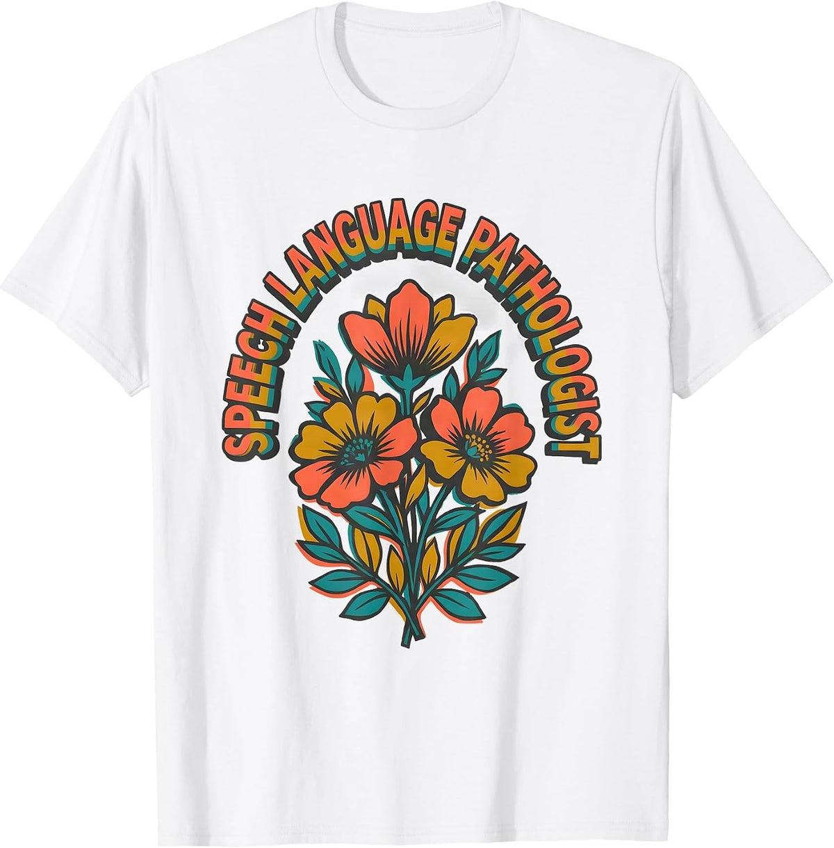 Men's Speech Language Pathologist Retro Floral SLP Therapist Gift T-Shirt - White