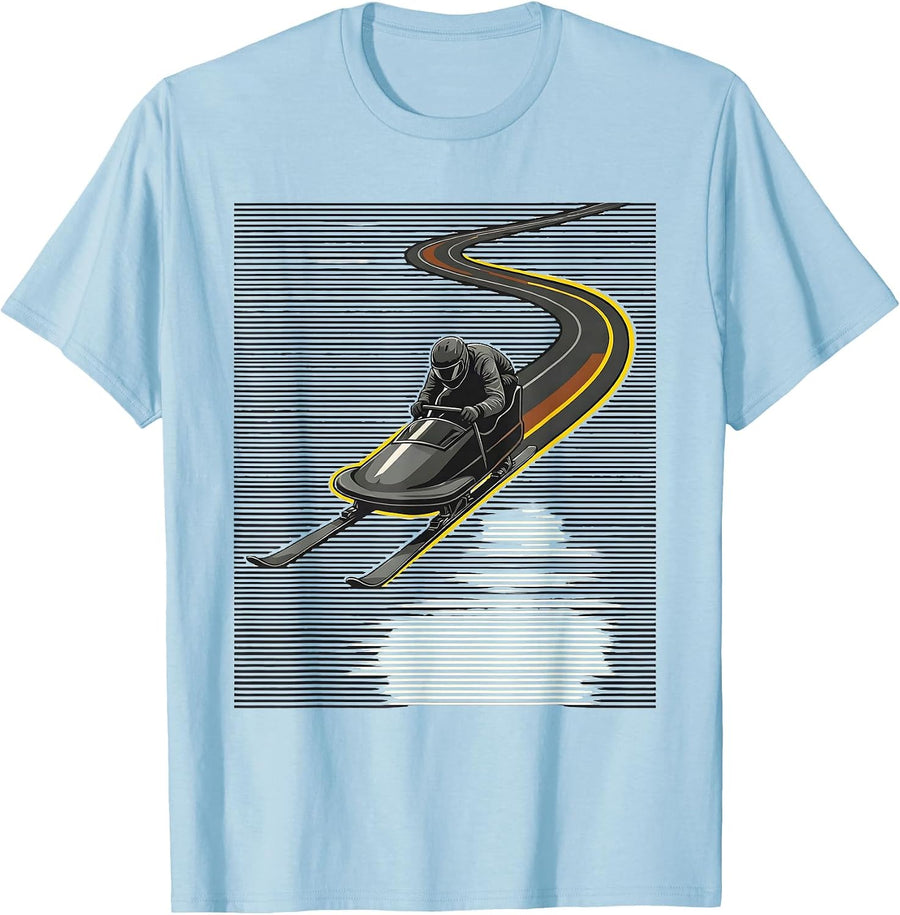 Men's Snowmobile Rider Stencil Humor Winter Sports T-Shirt - Baby Blue