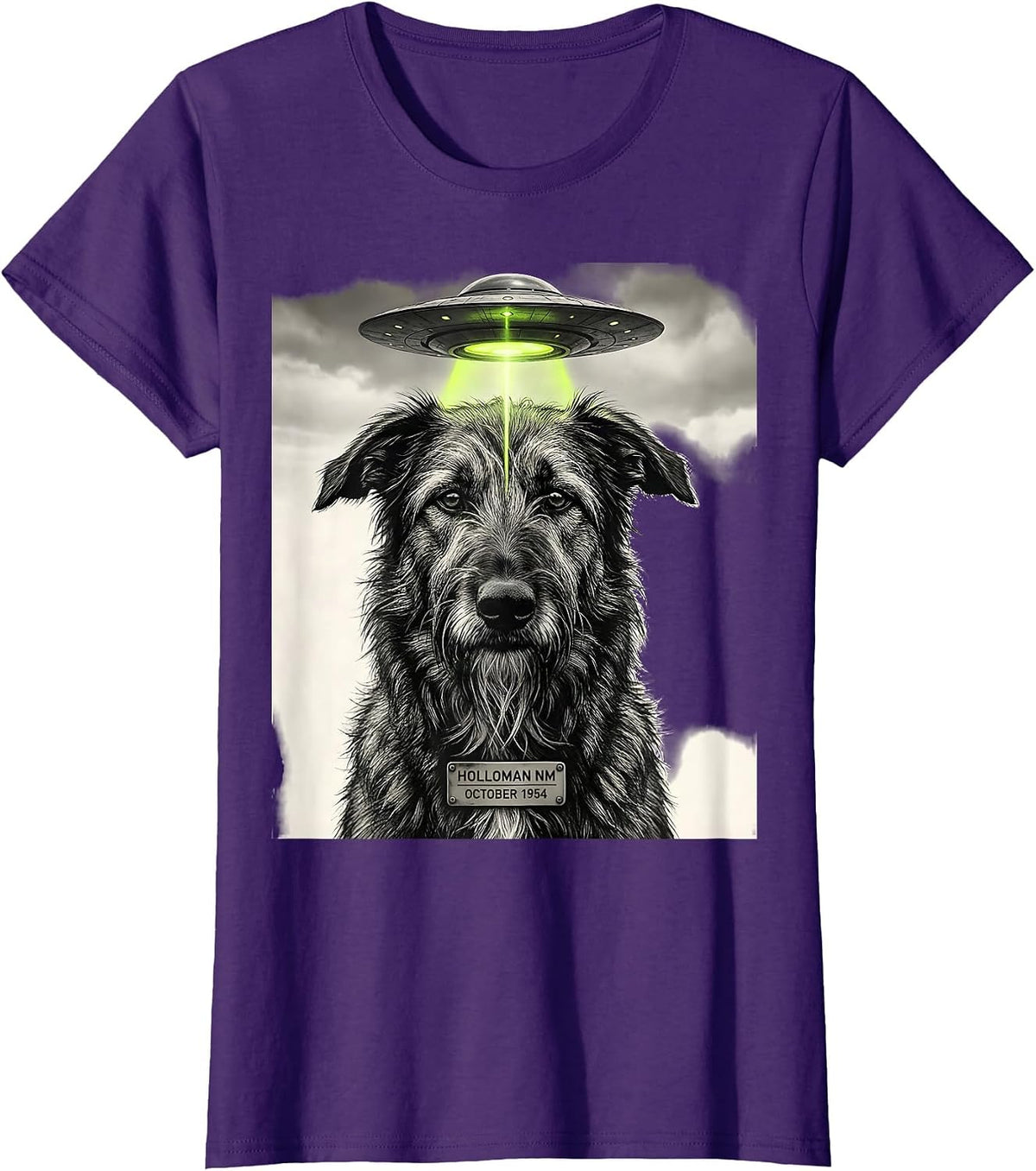 Women's Holloman NM October 1954 Funny Irish Wolfhound Dog UFO T-Shirt - Purple