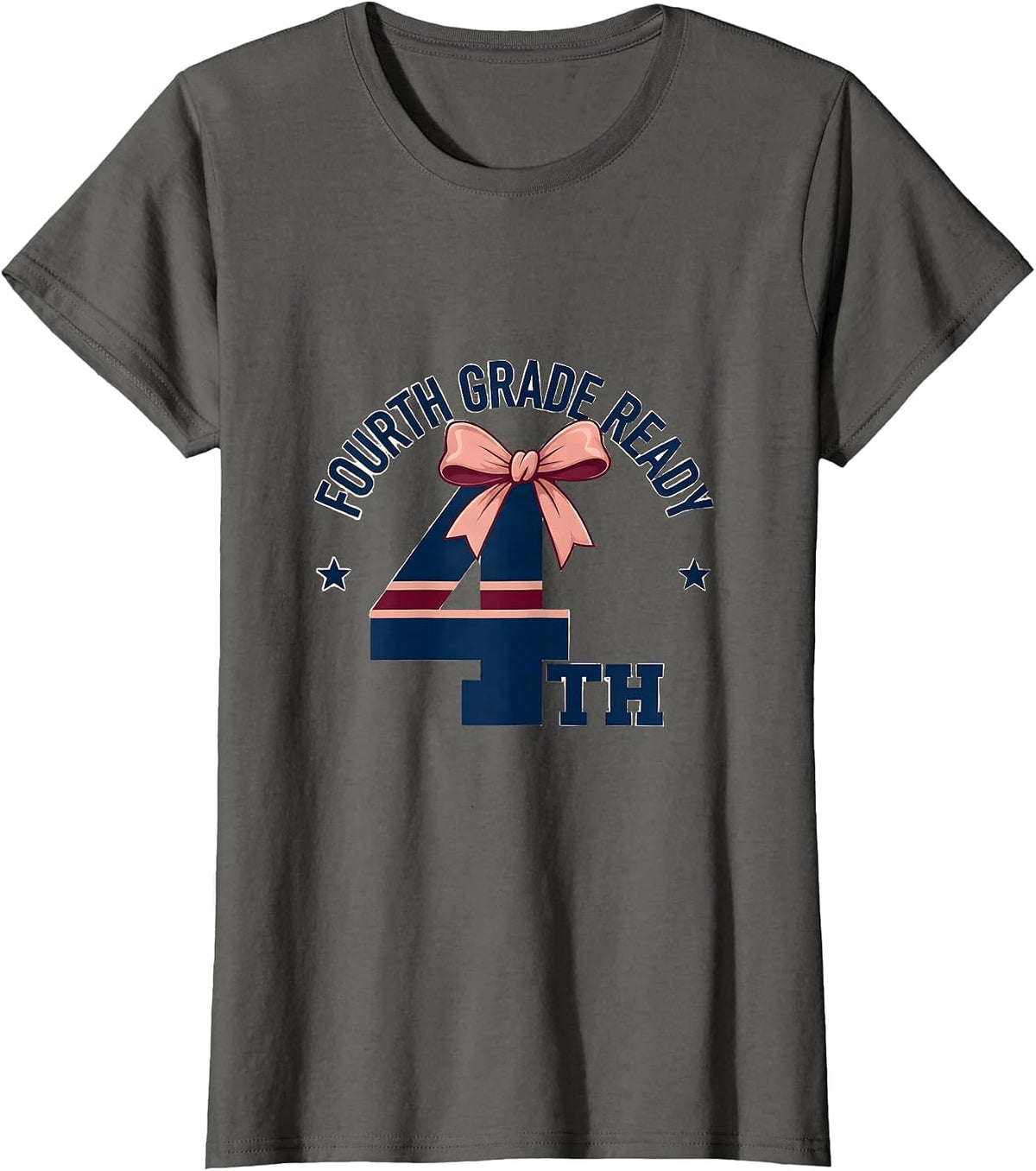Women's Fourth Grade Ready Coquette Bow Back to School Girl T-Shirt - Asphalt Grey
