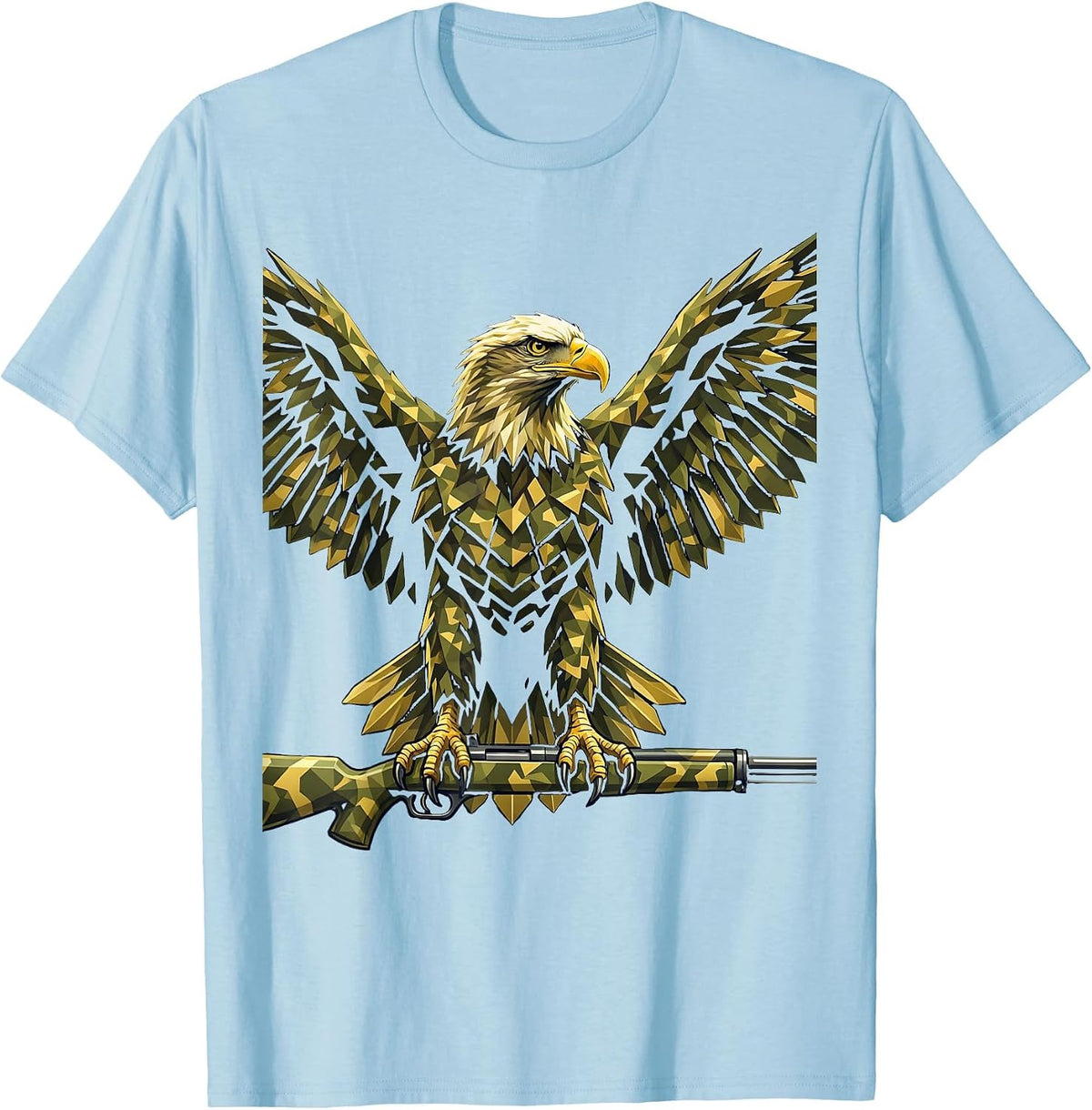 Men's Eagle Camouflage Rifle Barrel Graphic Tee T-Shirt - Baby Blue