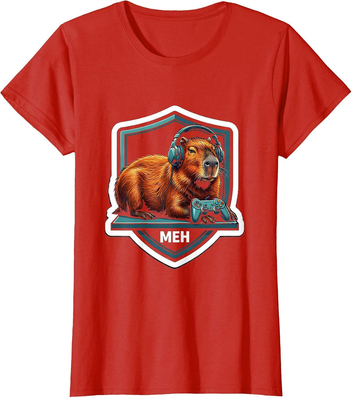 Women's Meh Funny Capybara Gamer Meme Humor Video Games T-Shirt - Red