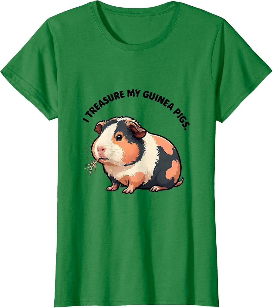 Women's I Treasure My Guinea Pigs Cute Kawaii Pet Lover Humor T-Shirt - Kelly Green
