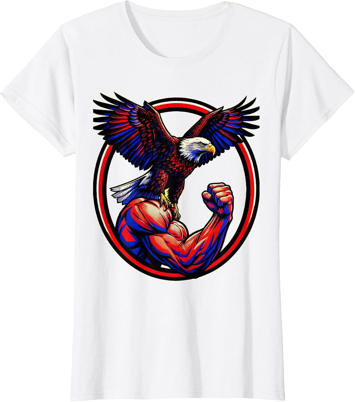 Eagle on Flexed Arm Graphic - Strength and Power T-Shirt - White