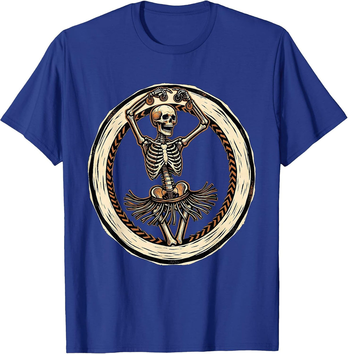 Men's Belly Dancing Skeleton Finger Cymbals Art T-Shirt - Royal Blue