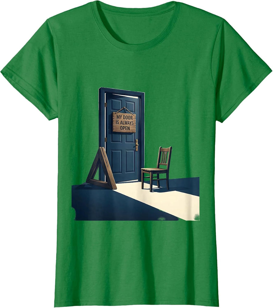 Women's My Door Is Always Open Funny School Counselor Camp Counselor T-Shirt - Kelly Green