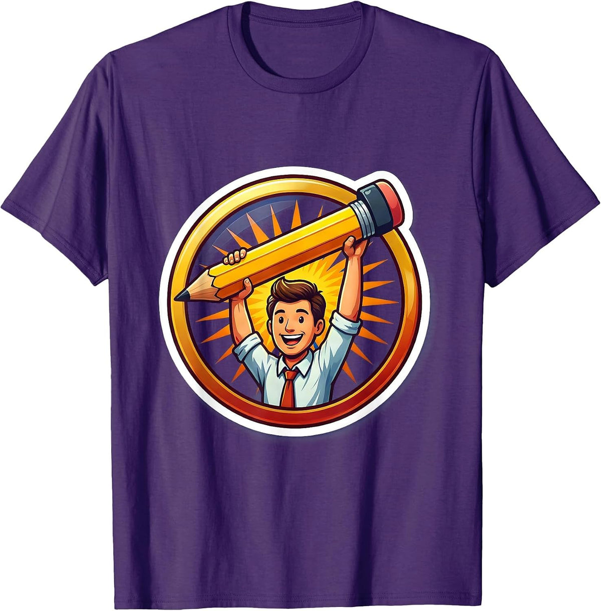 Men's Special Education Teacher Trophy Pencil Illustration T-Shirt - Purple