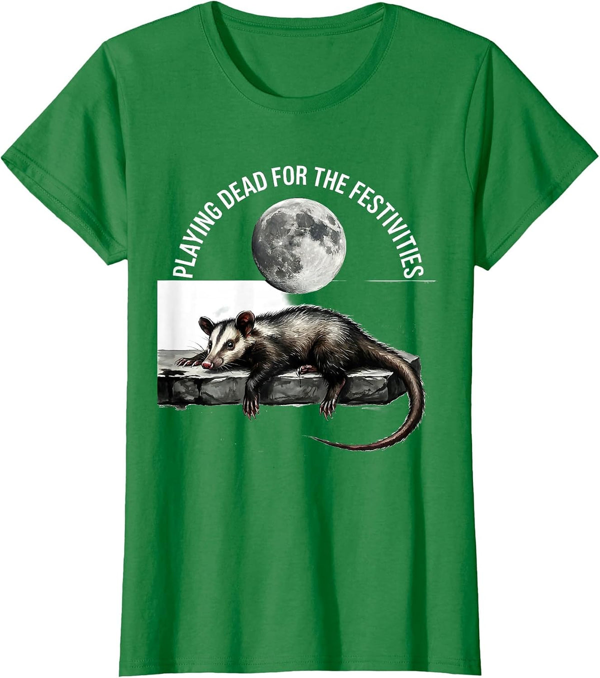 Playing Dead For The Festivities Vintage Opossum Halloween T-Shirt - Kelly Green
