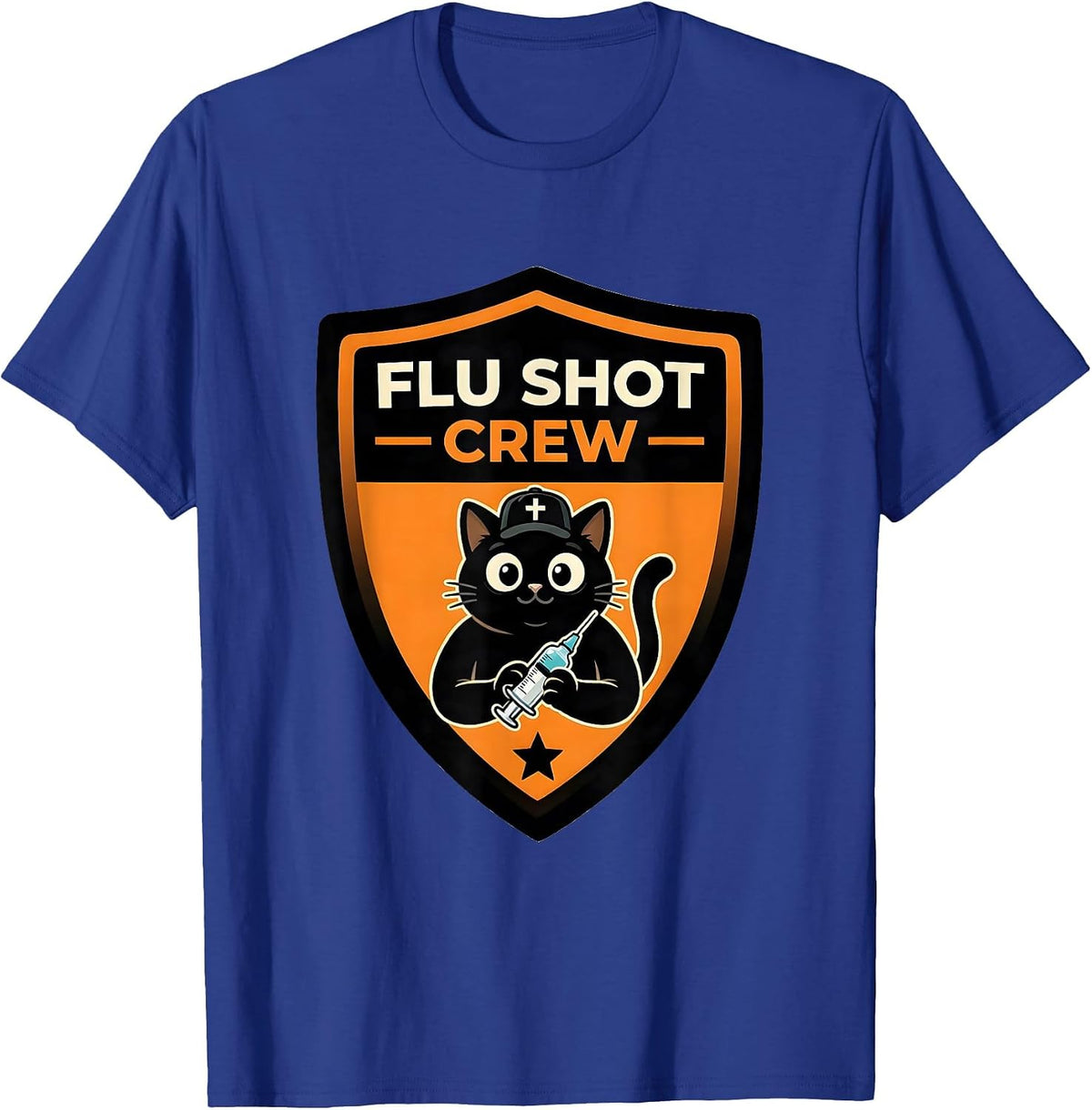 Flu Shot Crew Black Cat Halloween Nurse Flu Shot Humor T-Shirt - Royal Blue
