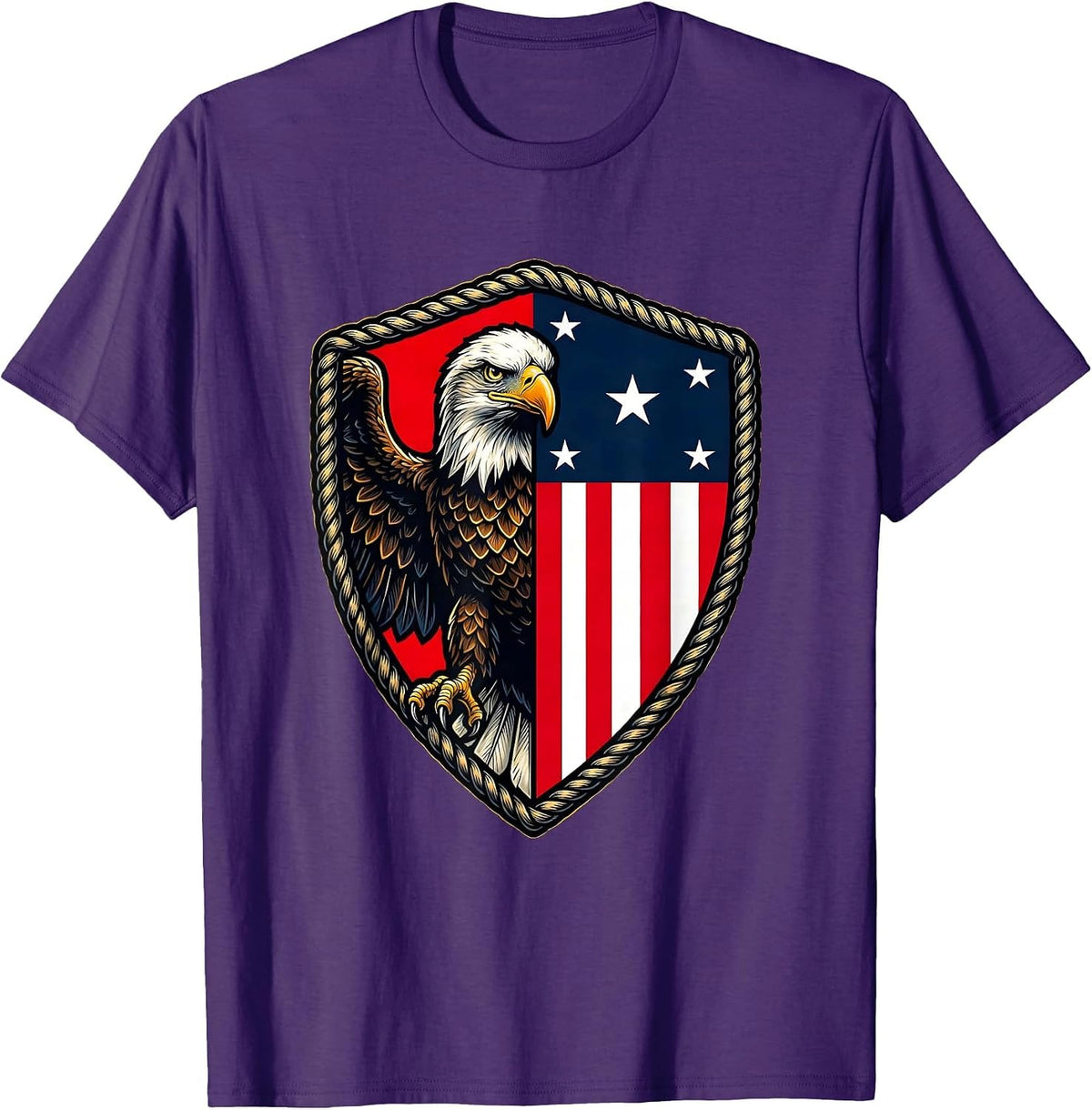 American Flag Eagle Split Graphic Design T-Shirt - Purple