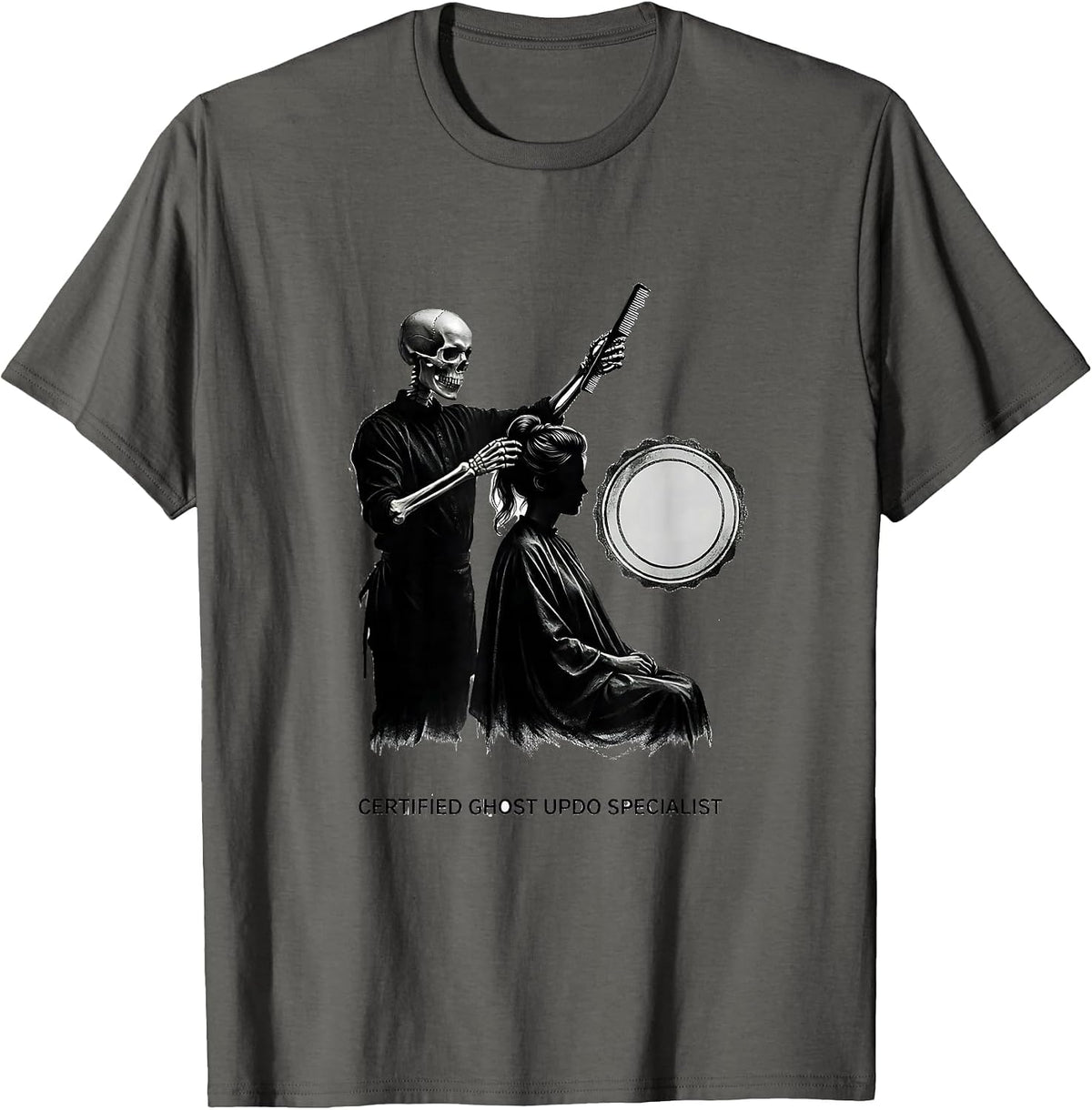 Men's Certified Ghost Updo Specialist Minimalist Skeleton T-Shirt - Asphalt Grey