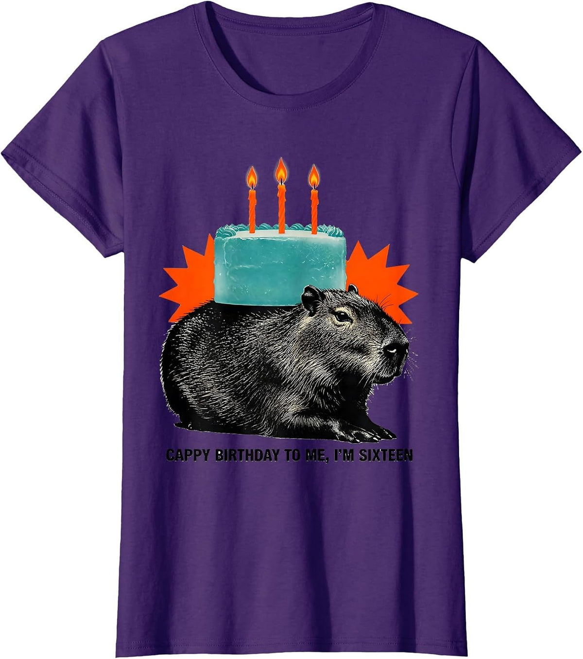 Women's Cappy Birthday To Me I'm Sixteen Cute Kawaii Capybara T-Shirt - Purple