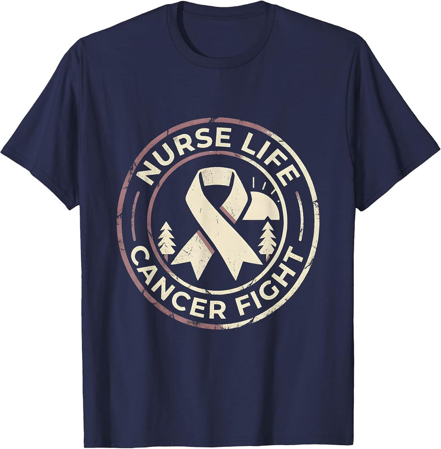 Nurse Life Cancer Fight Oncology Nurse Design T-Shirt - Navy Blue