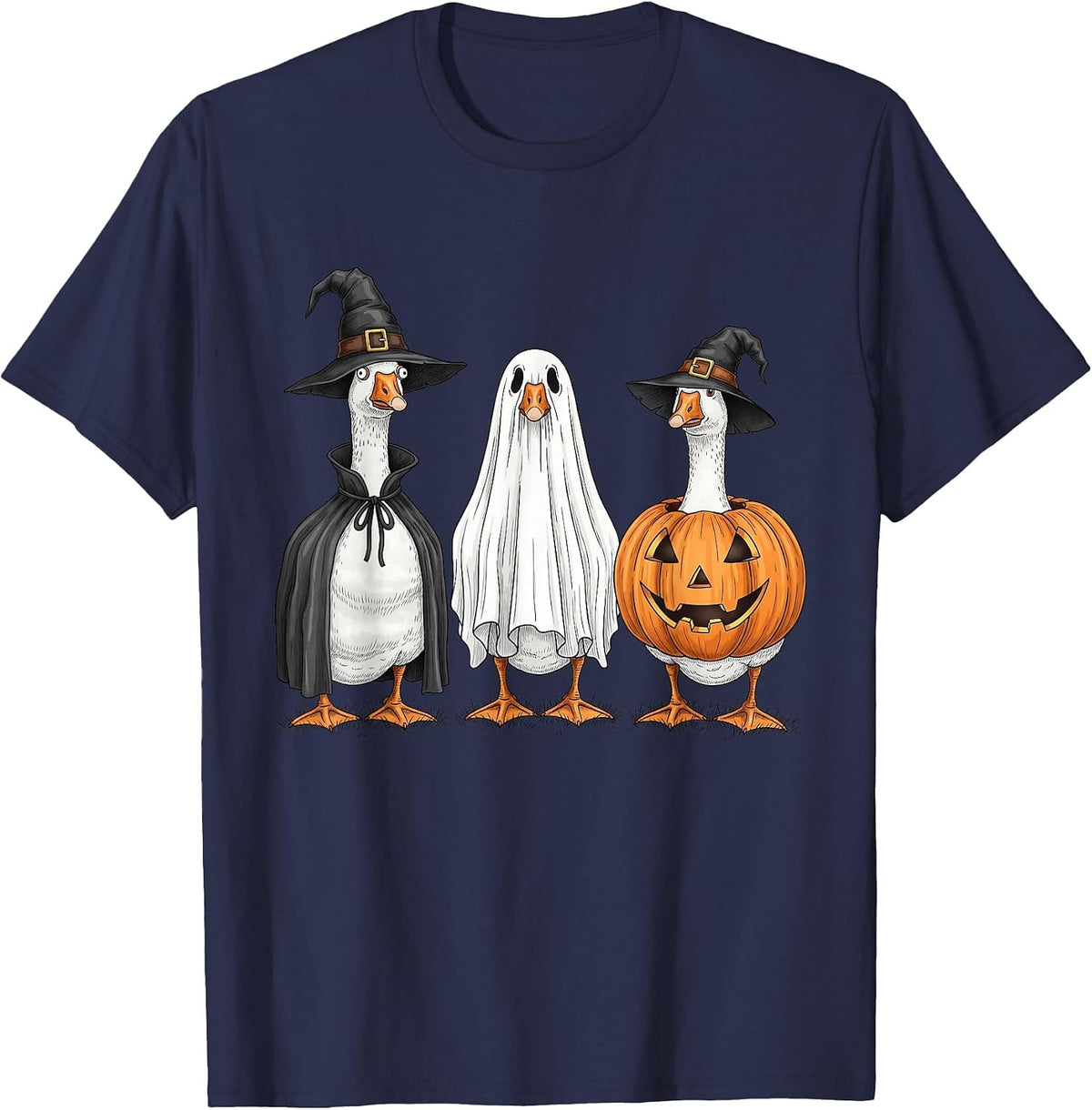 Funny Duck Boo Pumpkin Witchy Funny Halloween Men Women Kids T-Shirt - Navy Blue