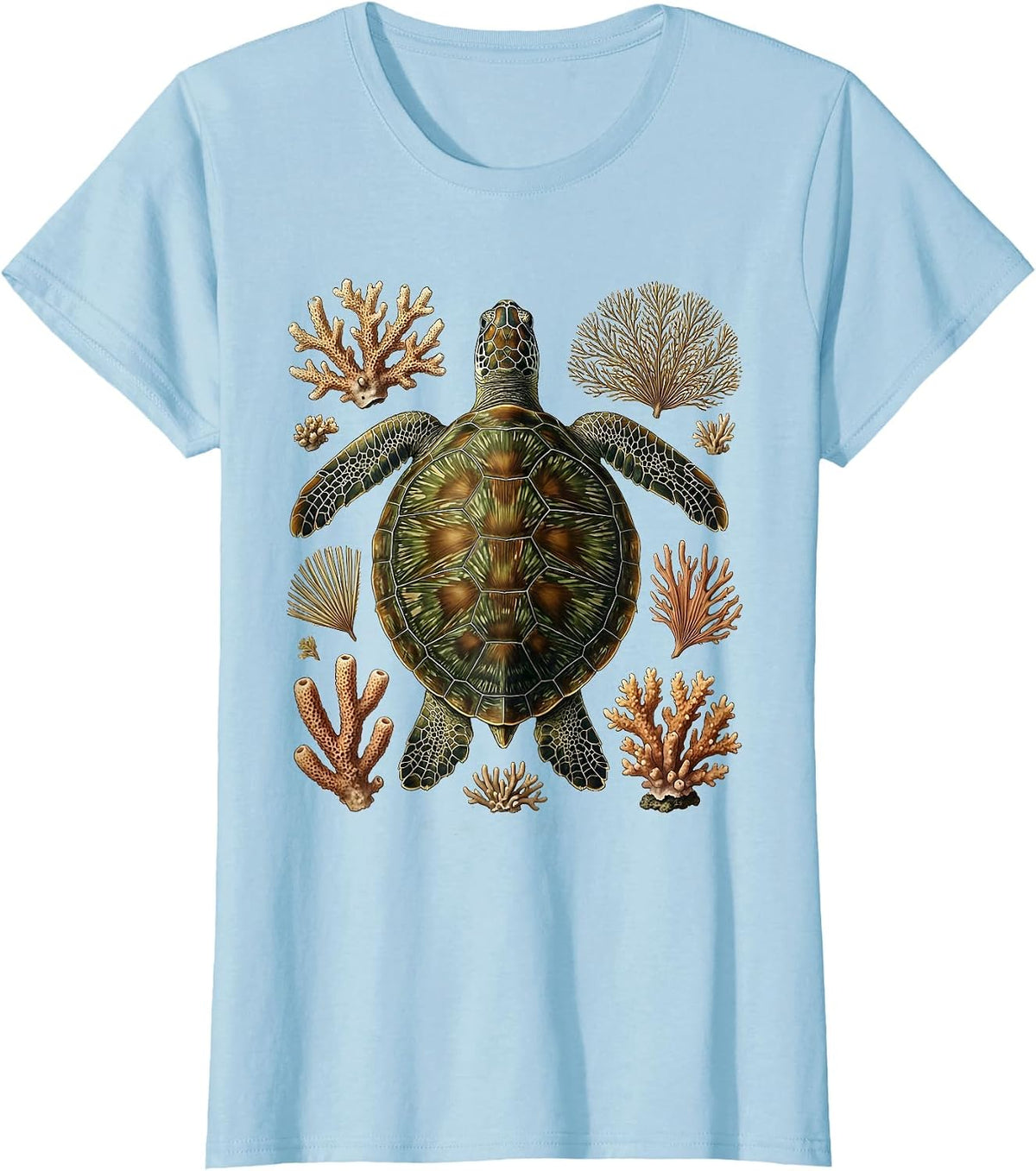 Ecuador Sea Turtle Coral Reef Illustration T-Shirt - Baby Blue