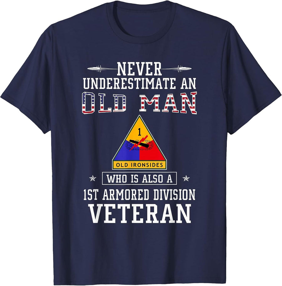 Never Underestimate 1st Armored Division Veteran Military T-Shirt - Navy Blue