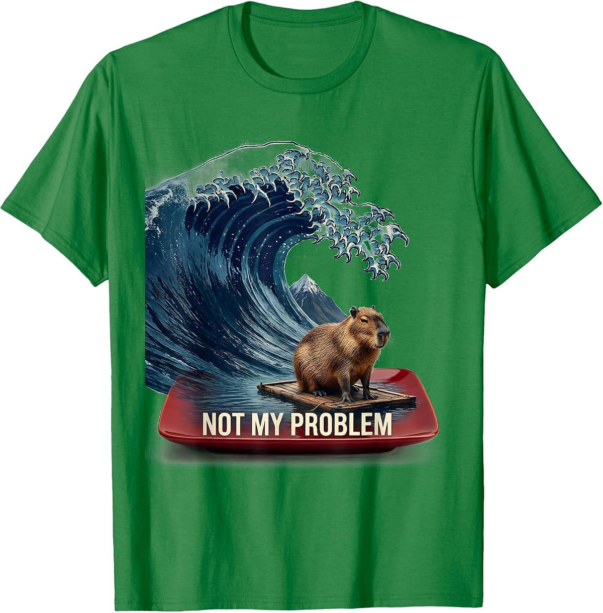 Men's Not My Problem Funny Capybara Japanese Art Ukiyo-e Animal T-Shirt - Kelly Green