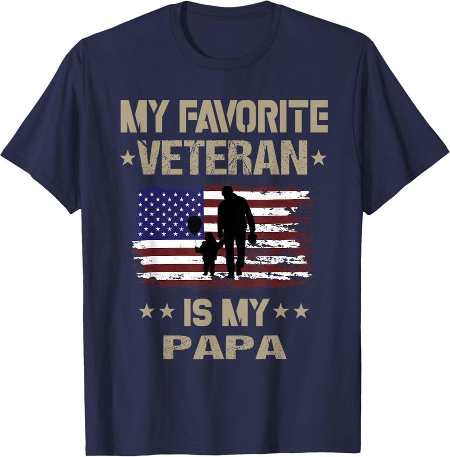 My Favorite Veteran is My PaPa Veterans Day Kids T-Shirt - Navy Blue