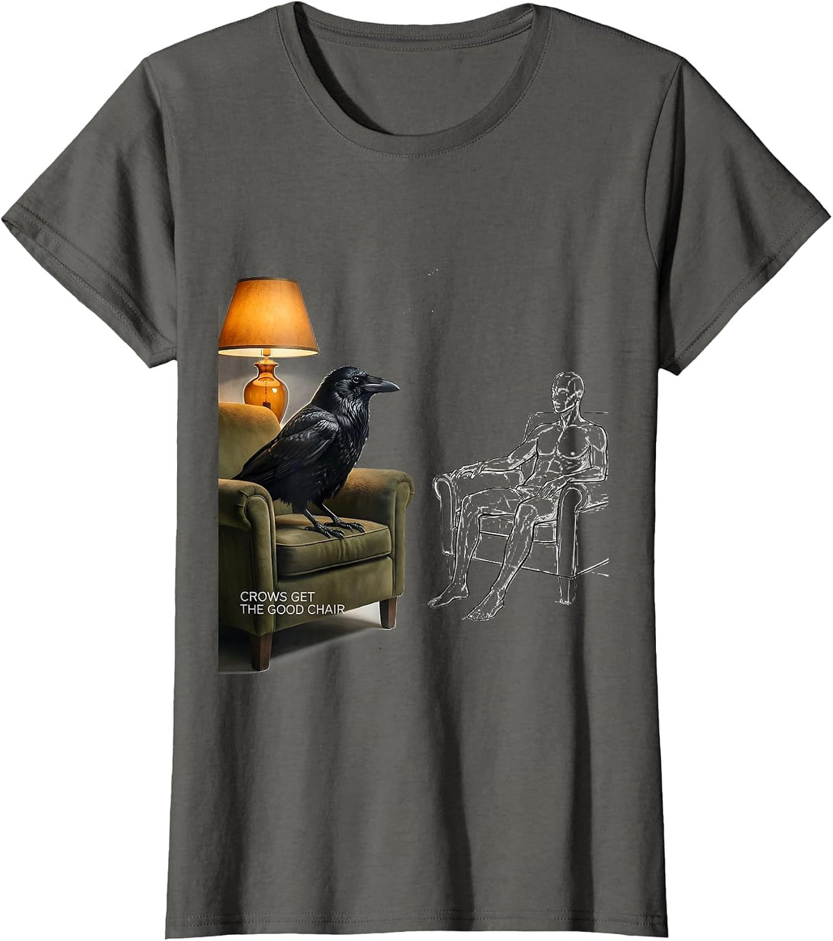 Women's Crows Get The Good Chair Funny Crow Lover Dark Humor Gothic T-Shirt - Asphalt Grey
