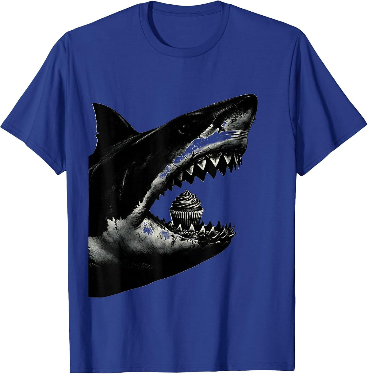 Men's Shark Jaws Silhouette Funny Ocean Wildlife Gift T-Shirt - Royal Blue