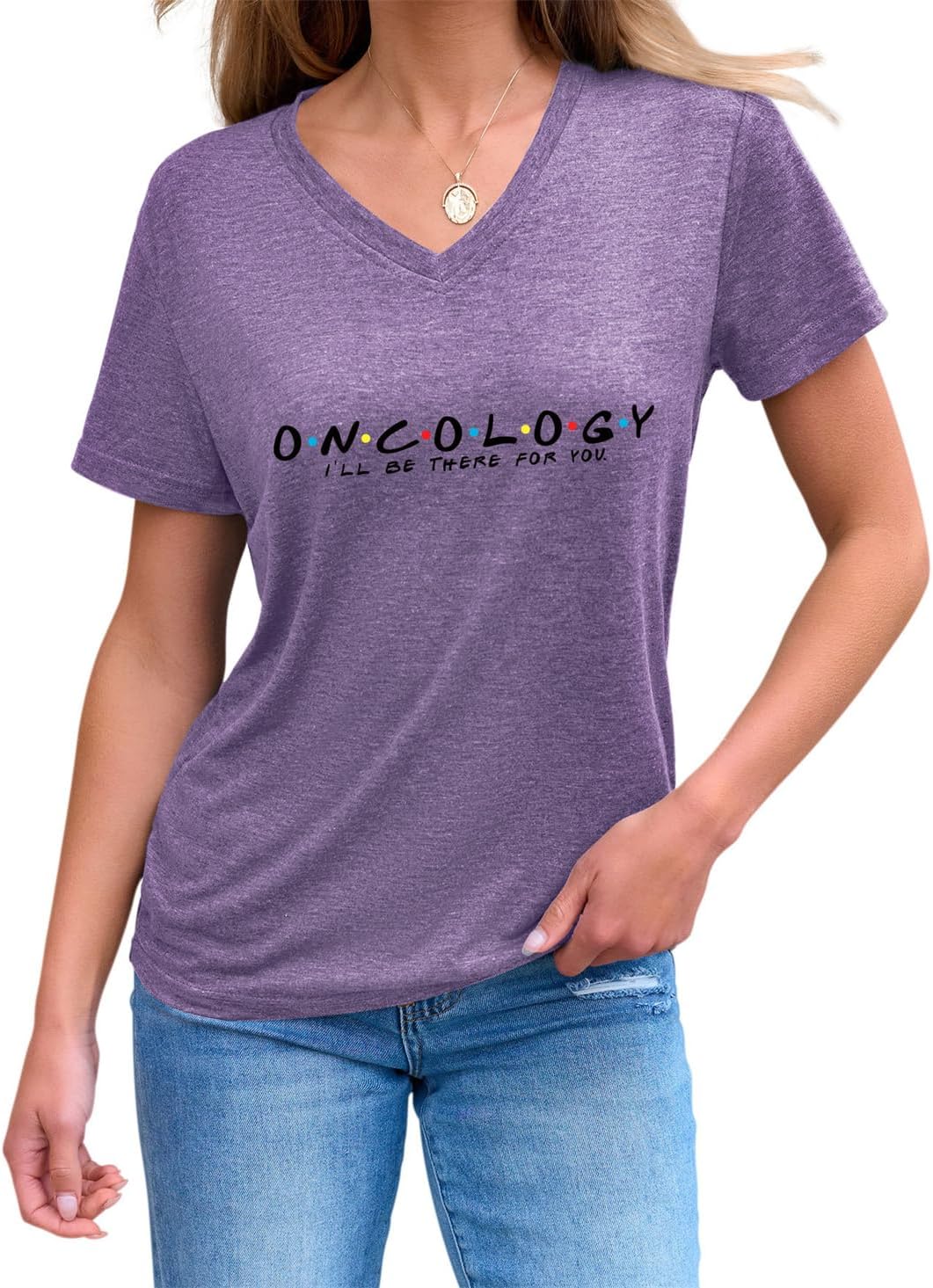 I'll Be There for You Oncology T-Shirt Oncology Nurse Shirts Women Funny Nursing Graphic Tee Cancer Support Tops - Purple