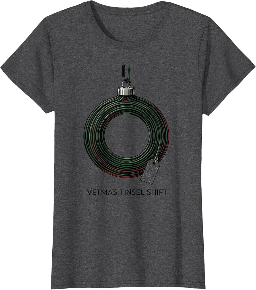 Vetmas Tinsel Shift Funny Veterinarian Christmas Vet Tech T-Shirt, Women, Dark Heather Grey, Large - As Pictured