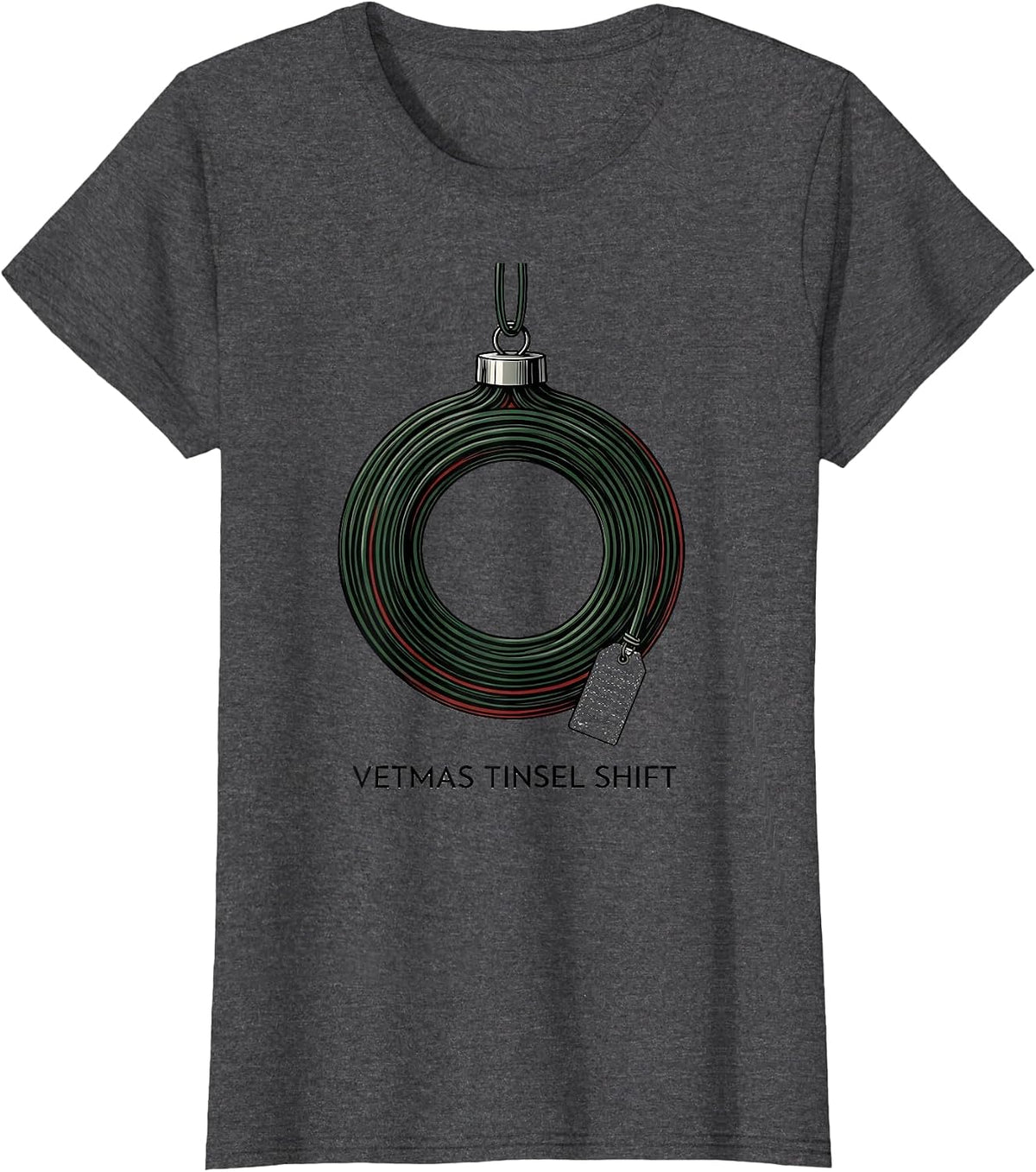 Vetmas Tinsel Shift Funny Veterinarian Christmas Vet Tech T-Shirt, Women, Dark Heather Grey, 3X-Large - As Pictured
