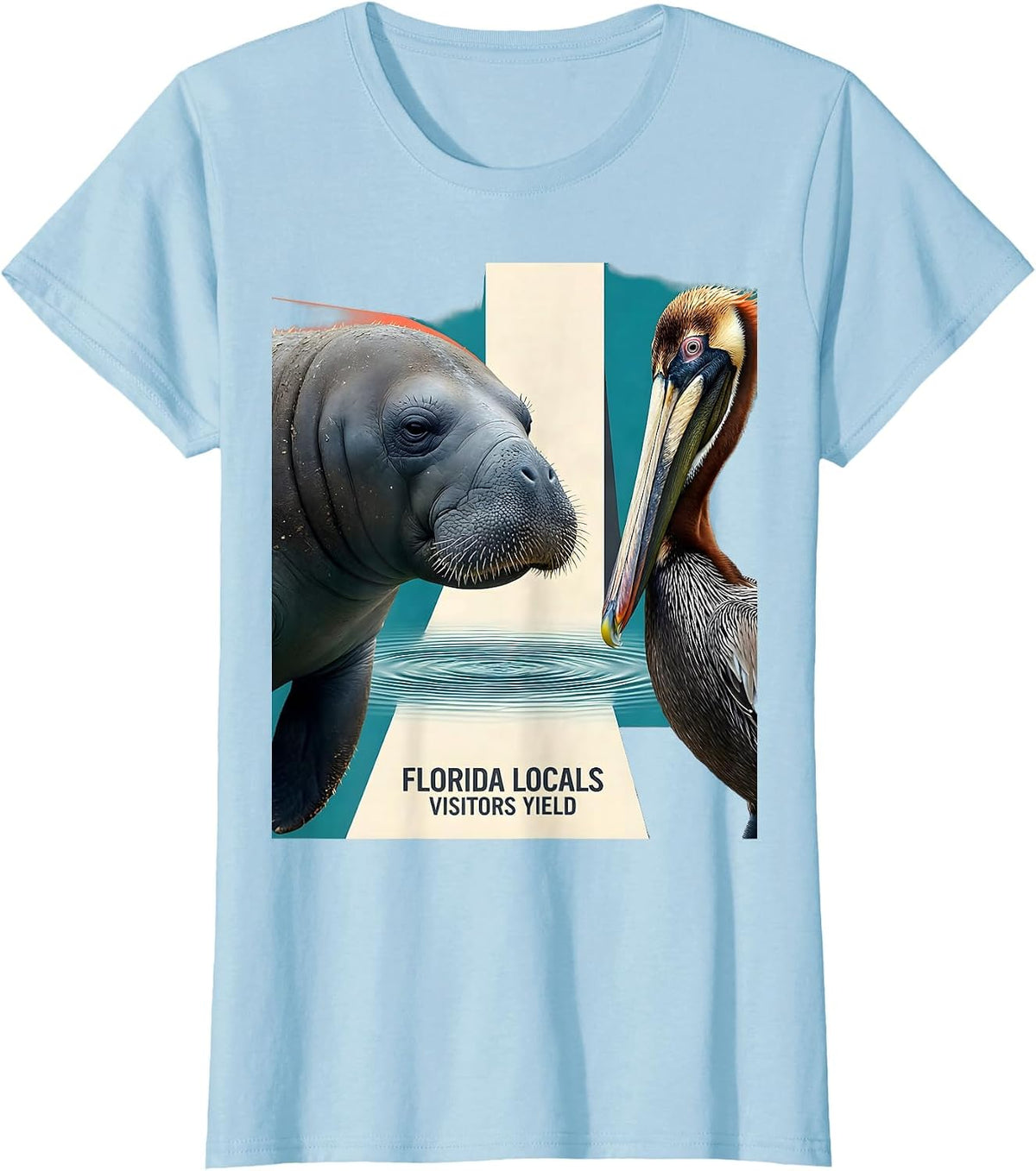 Florida Locals, Visitors Yield Midcentury Modern Manatee T-Shirt - Baby Blue
