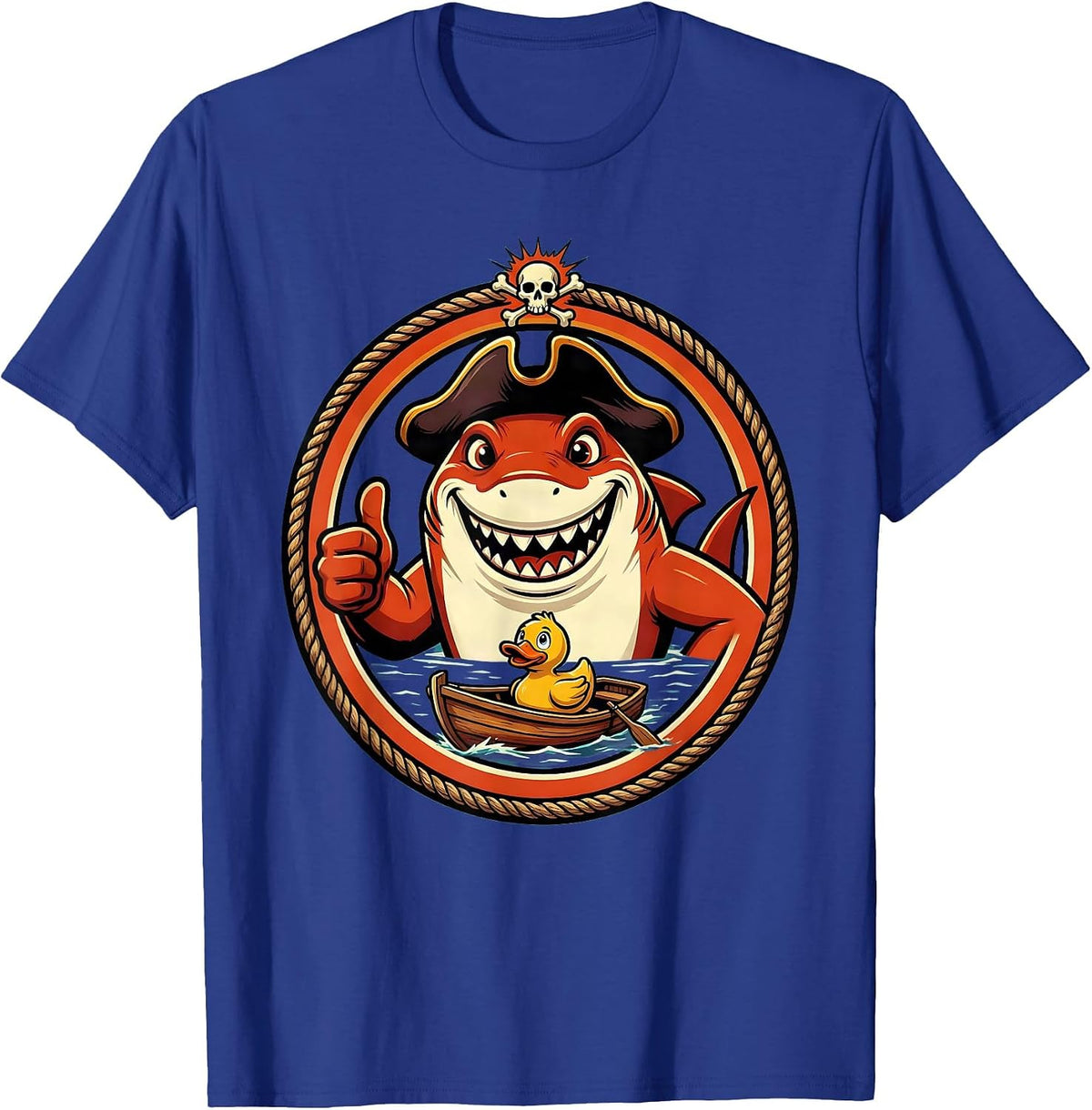 Shark Fin Life Raft Pirate Graphic Tee T-Shirt - Royal Blue
