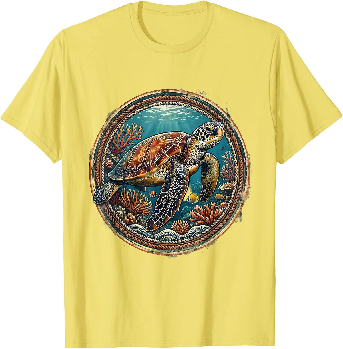 Men's Sea Turtle Coral Reef Mexico Ocean Art T-Shirt - Lemon Yellow