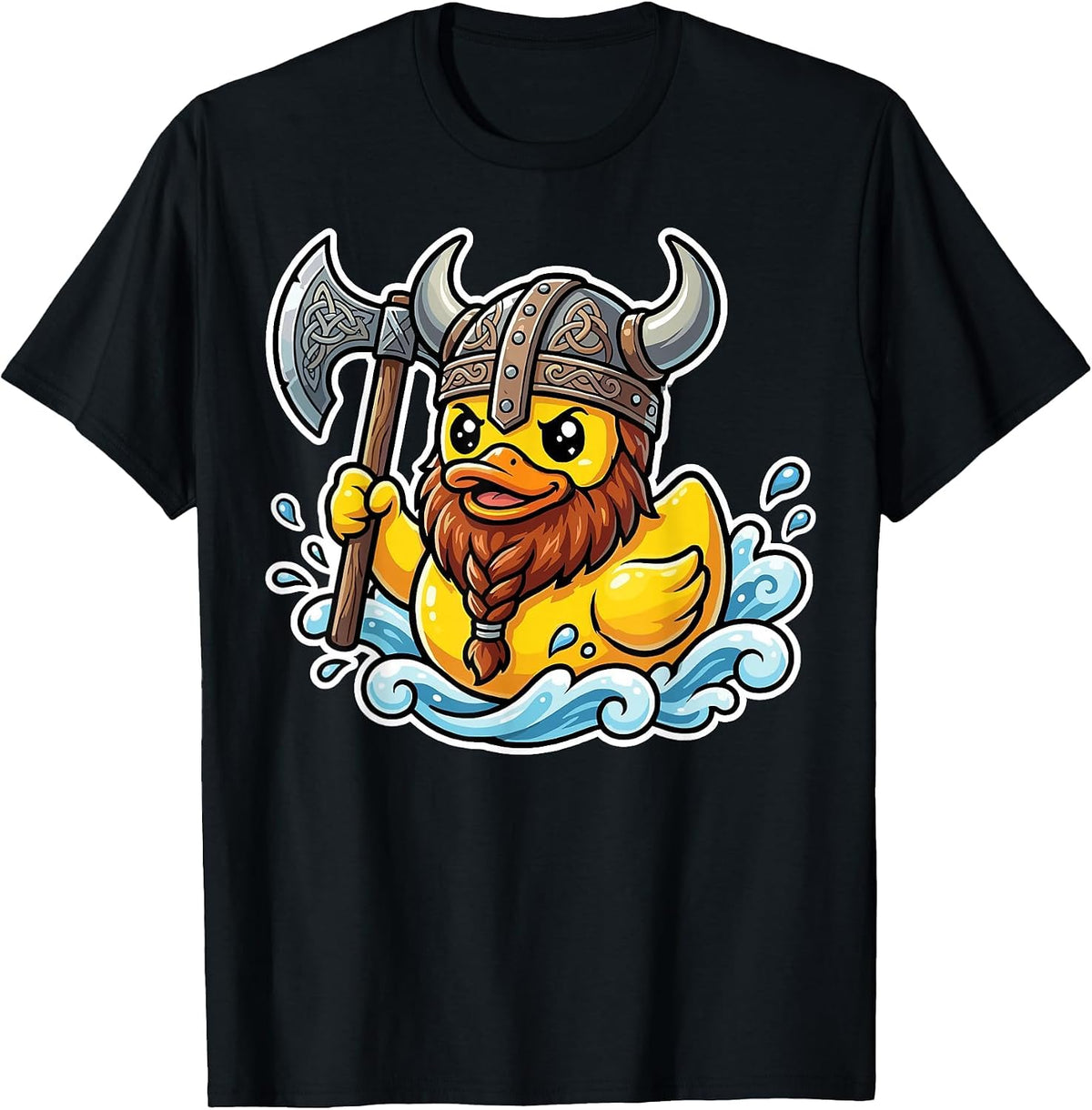 Norse Rubber Duck Viking Warrior Cute Funny Duckling Lover T-Shirt - Black