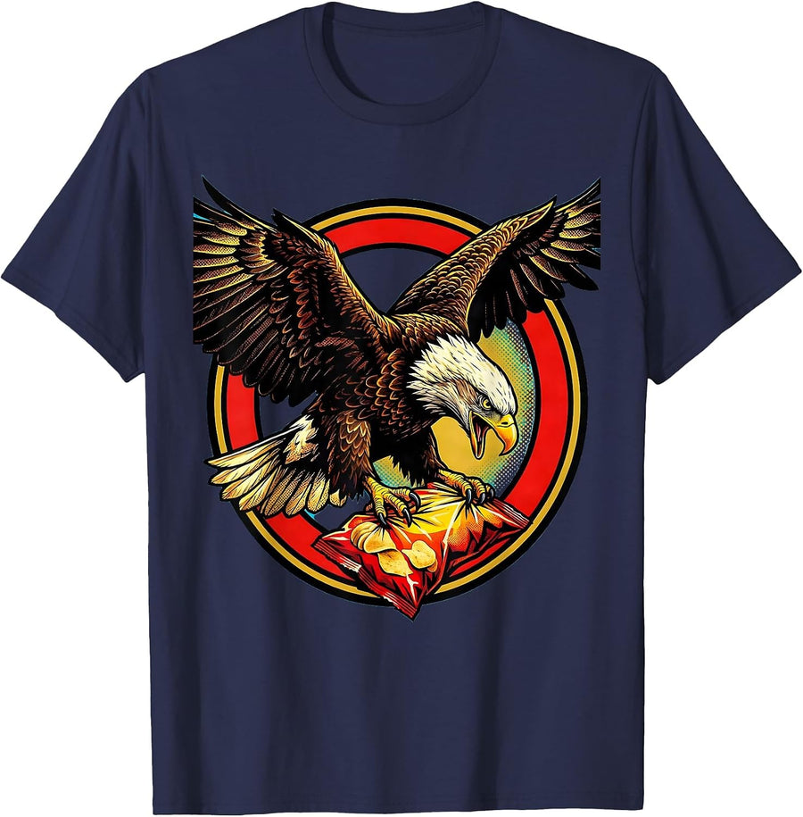 Eagle Aggressively Guarding Bag of Chips T-Shirt - Navy Blue