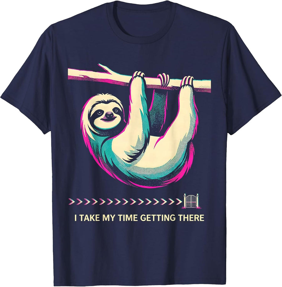 I Take My Time Getting There Funny Sloth Lover Humor Gift T-Shirt - Navy Blue