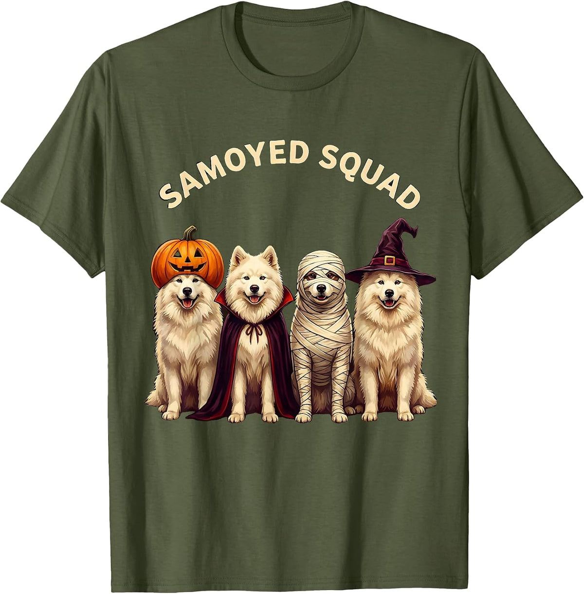 Men's Samoyed Squad Halloween Dog Breed Squad Pumpkin Vampire T-Shirt - Olive Green