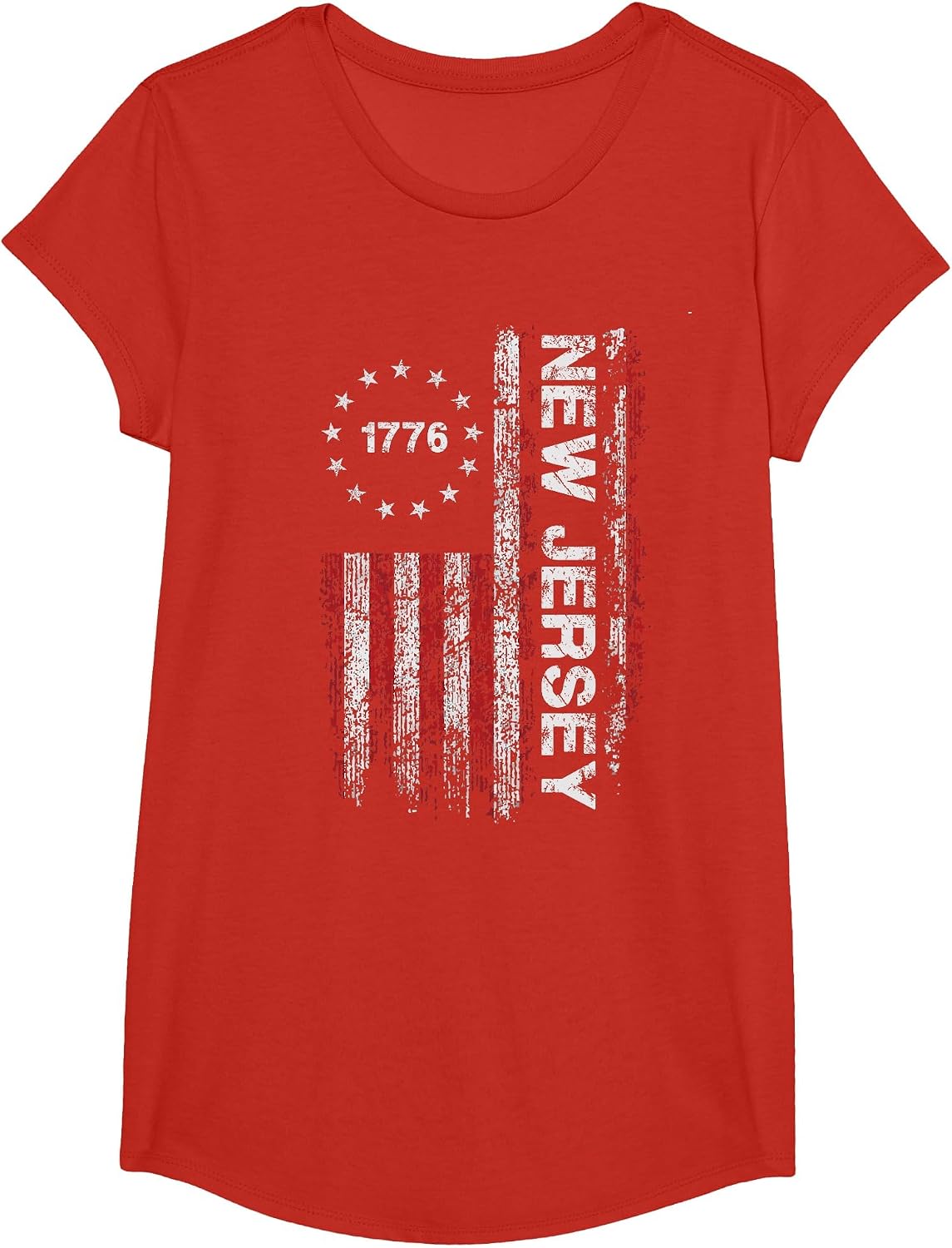 New Jersey State US Flag 1776 Vintage for Men Women Youth T-Shirt - Girls Red