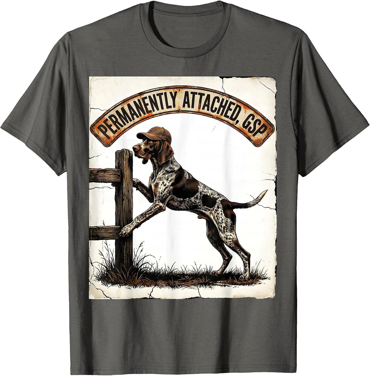 Men's Permanently Attached GSP Funny German Shorthaired Pointer T-Shirt - Asphalt Grey